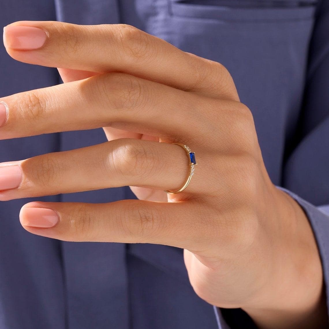 Minimalist Rectangle Sapphire Ring